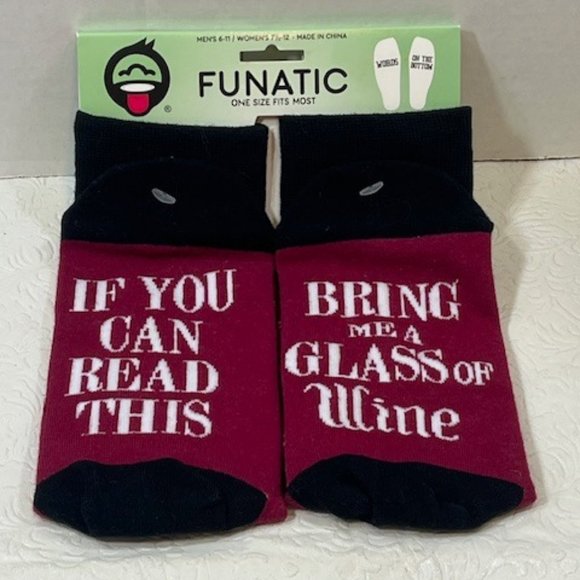 NEW Funatic "If You Can Read This Bring Me a Glass of Wine" Funny Red Socks - Picture 1 of 4